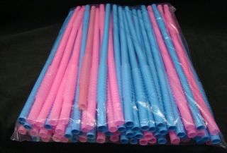 Drinking Flex Whistle Straws 10 inch to expand 12 inch 65+ white blue