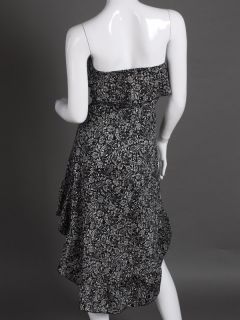 FANCYQUBE Asymmetric Cocktail Floral Bustier Dress Black Sz S1086