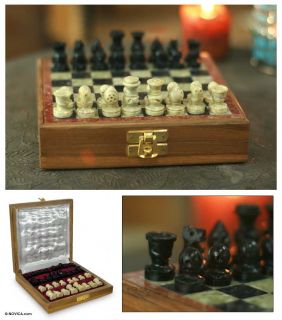 Royal Contest Wood Soapstone Chess Set India Artisan Handmade Novica