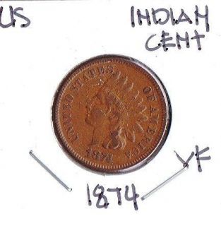 Nice Grade U s 1874 Indian Head Cent Hard to Find in This Grade