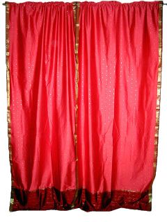 Pink Maroon 96 inch Rod Pocket Sheer Sari Curtain Drapes Panel Pair