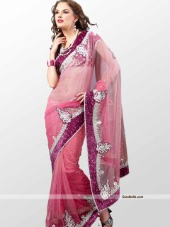Indian Bollywood Designer Bridal Pink Net Saree 