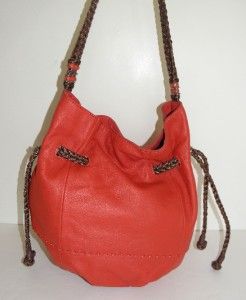 New The Sak Orange Red Coral Leather Indio Drawstring Tote Bag