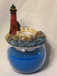 Lighthouse Beach Ocean Picket Fence Candle Topper Blue Rocks Boat