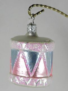Inge Glas Ornament DRUM Pink & Baby Blue First Glass Christmas Tree