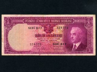 Turkey P 135 1 Lira 1942 Pres Inonu