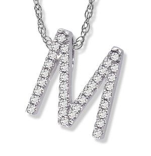 Diamond Initial M Pendant Set in 14k White Gold