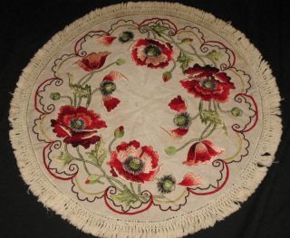 Arts and Crafts Art Nouveau Society Silk Tablecloth Poppies Embroidery
