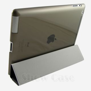 iPad2 iPad3 Smart Magnetic PU Leather Stand Case Back Clear Hard Cover