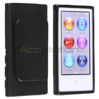Belt Clip TPU Rubber Gel Soft Skin Case Cover Black for iPod Nano 7 7g