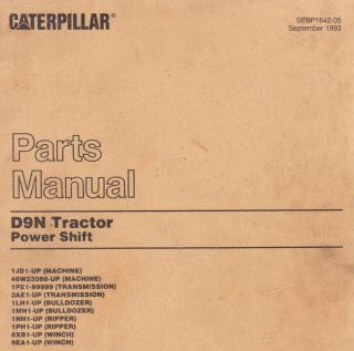 CAT 1JD Up Caterpillar D9N Dozer Tractor Parts Manual Book Sept 1998
