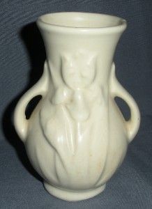 Shawnee Pottery USA Iris Vase Vintage Retro Creamy White Double Handle