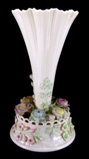 Irish Belleek Porcelain Trumpet Vase Table Centerpiece Green 5th Mark