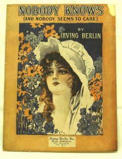 1919 Vintage Sheet Music Nobody Knows Irving Berlin