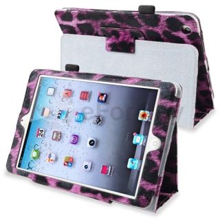 For iPad Mini Tablet Purple Leopard PU Leather Cover Stand Case Pouch