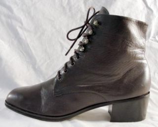 Vintage Dark Brown Leather Lace Up Ankle Riding Womens Boots Grunge