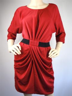  Sleeve Red Black Belt Iselin Sheath Cocktail Dress Sz S