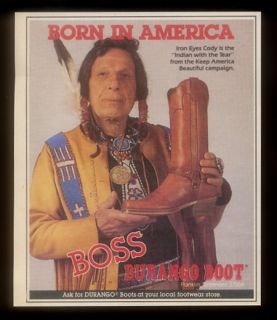 1986 Crying Indian Iron Eyes Cody Photo Boss Durango Cowboy Boots
