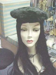 Black Fur Hat with Satin Trim Bow Sue Lee by Irving