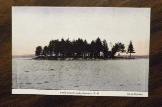 Little Island Lake Sunapee NH Hand Colored Postcard