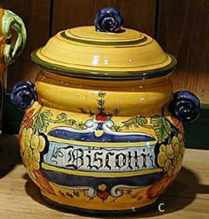 Intrada Italian Ceramic Biscotti Jar w Leaves Cookie Canister Hand