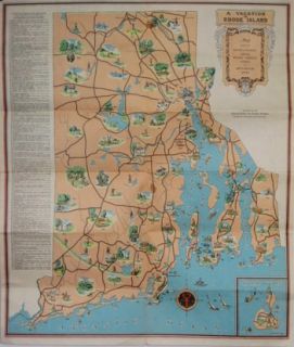 1937 Rhode Island Official State Highway Map Providence Newport