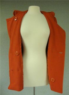 Lo Jennifer Lopez Pumpkin Orange DB Hooded Wool Jacket Coat XS