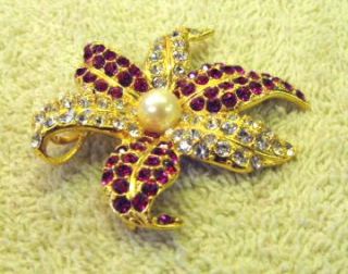 Ivana Flower Brooch Necklace Brilliant Rhinestones