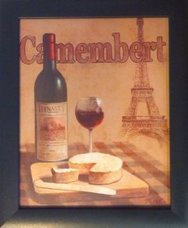 Framed Paris France Italy Wine Cheese Kitchen Prints