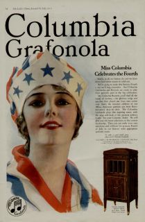 1919 COLUMBIA GRAFONOLA AD / 4th OF JULY MISS COLUMBIA   ARTISTS ROLF