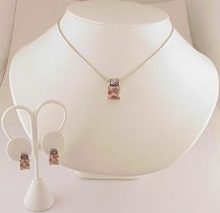 Pink Topaz Sterling Silver Italian Earring Necklace Set