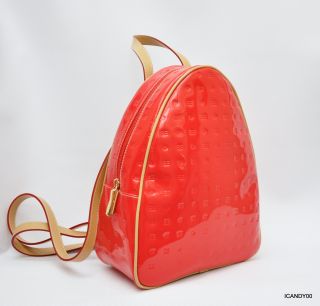 Arcadia Italy Patent Leather Backpack Shoulder Bag Handbag Tote Coral