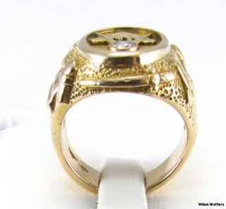 18ct Diamond MASONIC Master Mason RING   14k Yellow Gold Hefty 20g