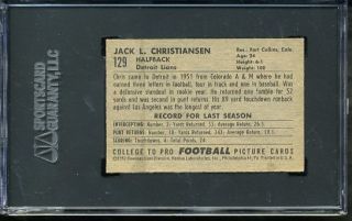  Football Small #129 Jack Christiansen,(R) HOF Detroit Lions SGC 60/5