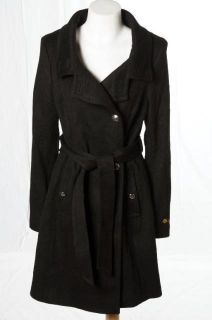 Tahari Izzy Black All Wool Mid Length Classic Styled Coat Sz 12