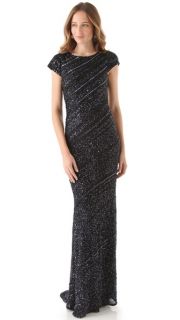 alice + olivia Gila Beaded Gown with Trapeze Hem