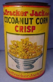1920s Cracker Jack Cocoanut Corn Crisp One Pound Tin Can Chicago