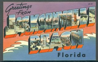 Large Letter Greetings Jacksonville Beach FL Postcard