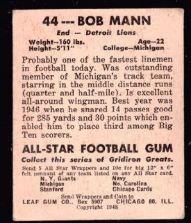 1948 Leaf 44 Bob Mann Lions VG EX