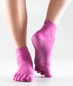 TOESOX Toe Sox Yoga Pilates Exercise Sock Fulltoe Hot Pink w Grip Free