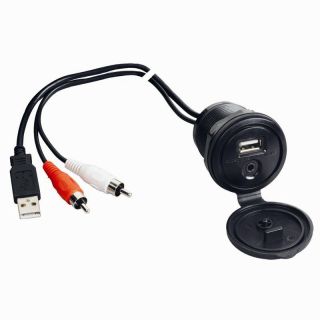   Waterproof USB and 3 5mm Audio Auxiliary Input Jack w 10 ft Cable