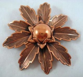 Vintage Bell Copper Southwestern Floral and Texture Leaf Brooch Pin