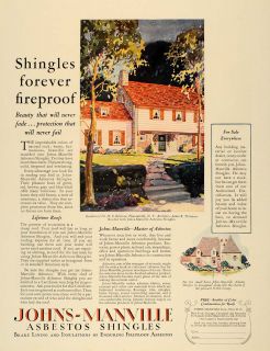 1928 Ad Johns Manville Asbestos Shingles Fireproof Roof   ORIGINAL