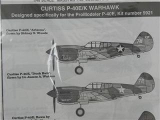 Curtiss P 40E K Warhawk Promodel Decal Alt Version 1 48