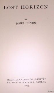 Lost Horizon ~ James Hilton ~ 1st/1st ~ 1933 ~ Rare ~UK