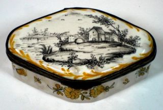 Delightful 18th C French Veuve Perrin Silver Mounted Scenic Faience