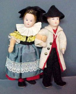 Unmarked Pair Erna Meyer Cloth Dollhouse Dolls