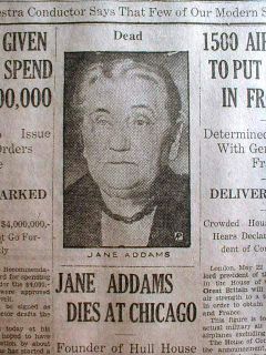 1935 Newspaper Jane Addams Dead Liberal 1st Female Receive Nobel Peace