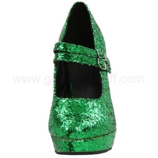  High Heel Green Glitter Double Strap Mary Jane 421 Jane G GRNG