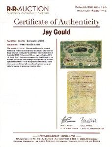 Jay Gould D 1892 Signed Stock Certificate Autographed Railroad Tammany